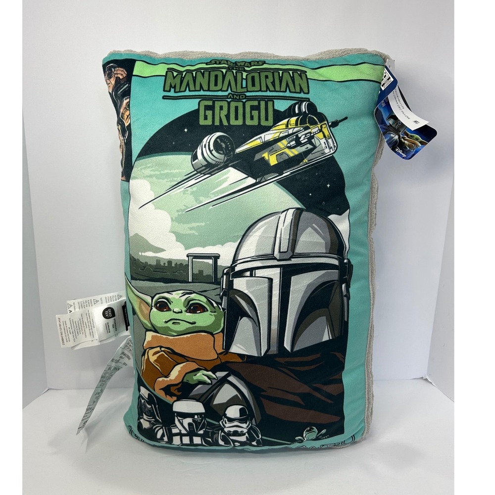 Star Wars The Mandalorian and Grogu Decorative Throw Pillow Teal Sherpa Back NEW